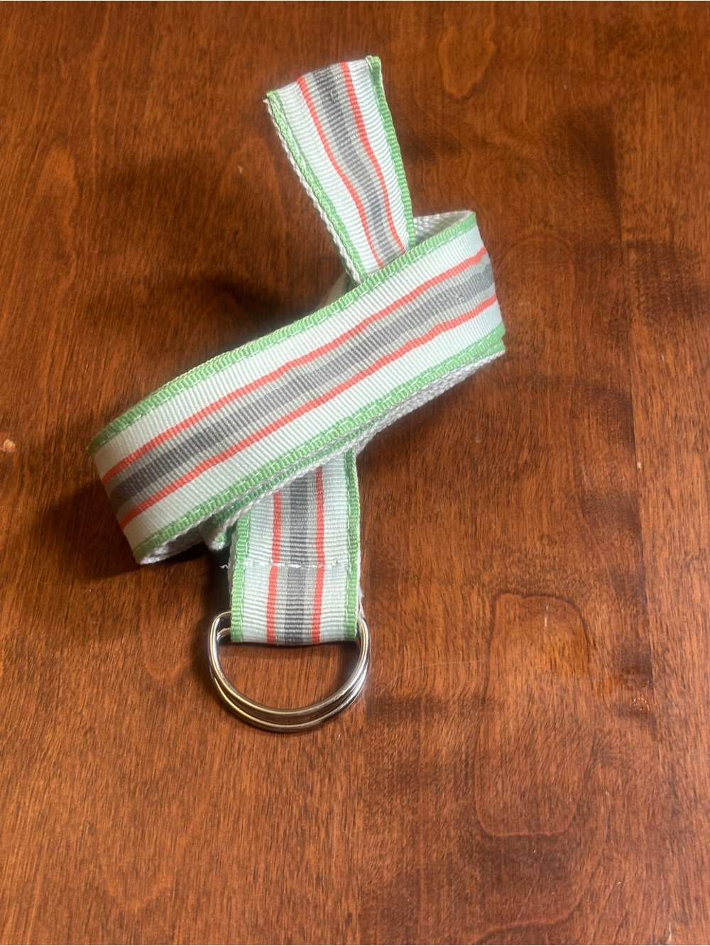Striped Green and Gray D-Ring Web Belt - Unbranded